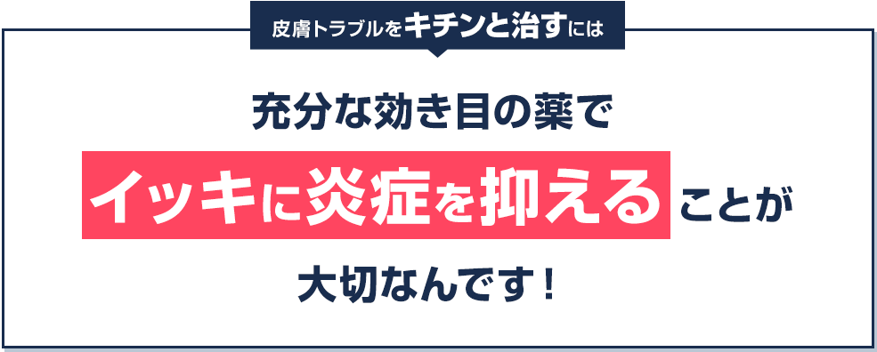 皮膚トラブルをキチンと治すには充分な効き目の薬でイッキに炎症を抑えることが大切なんです！